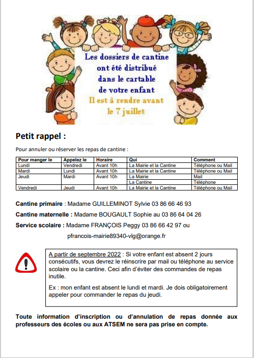 info cantine scolaire